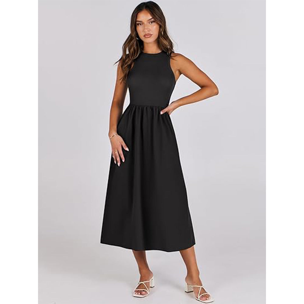 🌊Boho-Strandzauber! Patchwork-Strickkleid mit Geheimtaschen ✨ Racerback-Tankkleid 💫 Fließendes Midi-Sommerkleid | Sommer-Casual TikTok Viral