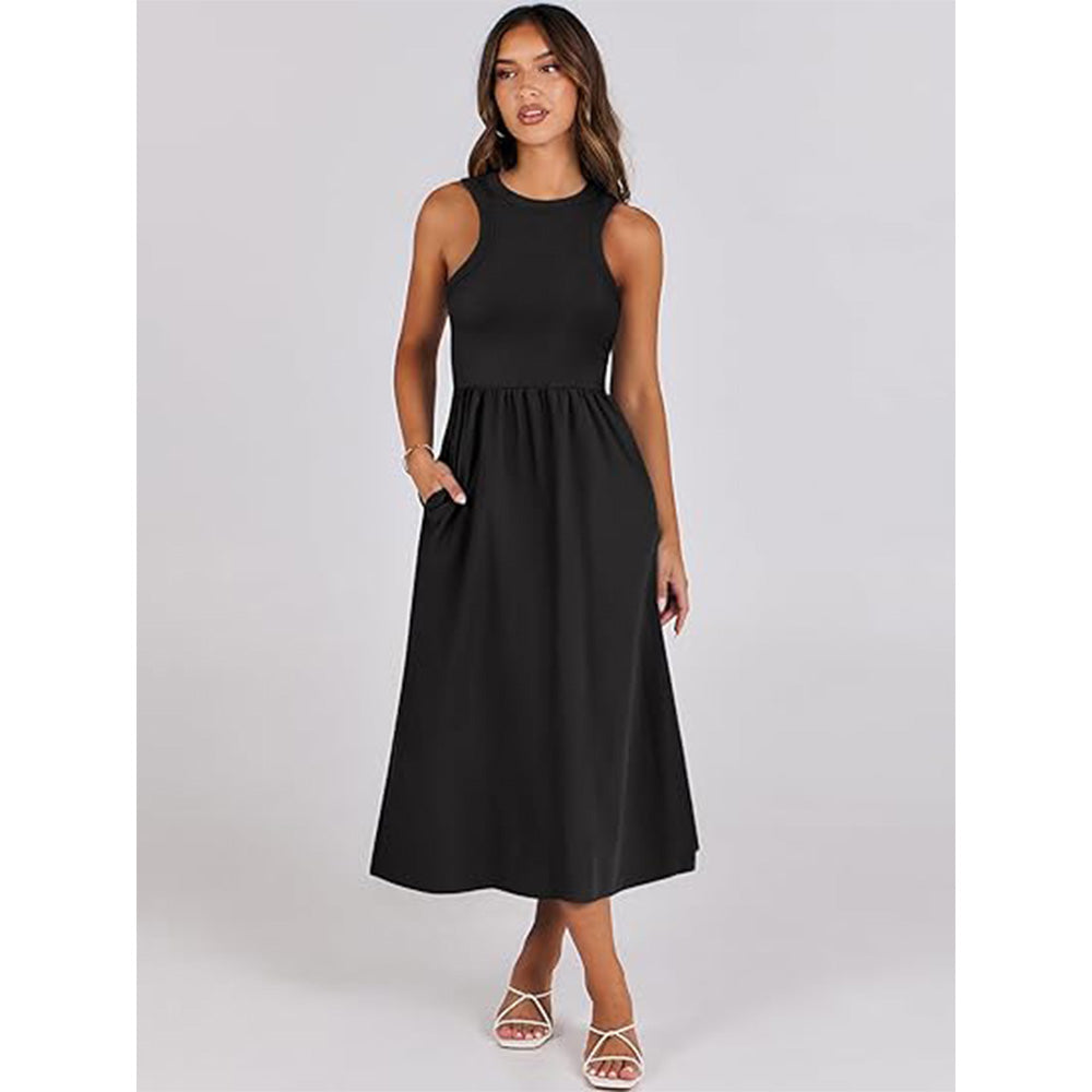 🌊Boho-Strandzauber! Patchwork-Strickkleid mit Geheimtaschen ✨ Racerback-Tankkleid 💫 Fließendes Midi-Sommerkleid | Sommer-Casual TikTok Viral