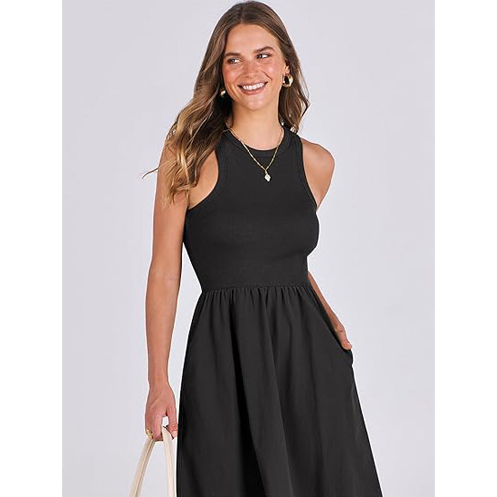 🌊Boho-Strandzauber! Patchwork-Strickkleid mit Geheimtaschen ✨ Racerback-Tankkleid 💫 Fließendes Midi-Sommerkleid | Sommer-Casual TikTok Viral