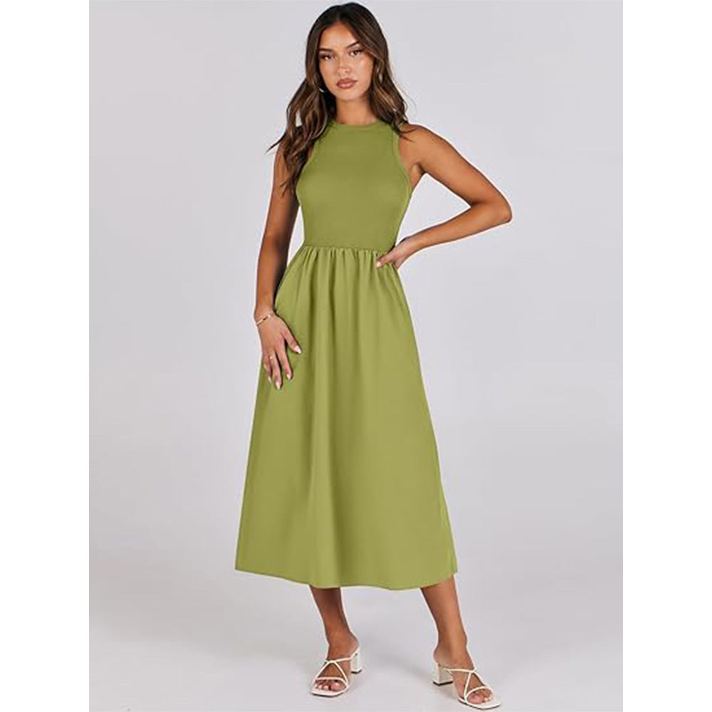 🌊Boho-Strandzauber! Patchwork-Strickkleid mit Geheimtaschen ✨ Racerback-Tankkleid 💫 Fließendes Midi-Sommerkleid | Sommer-Casual TikTok Viral