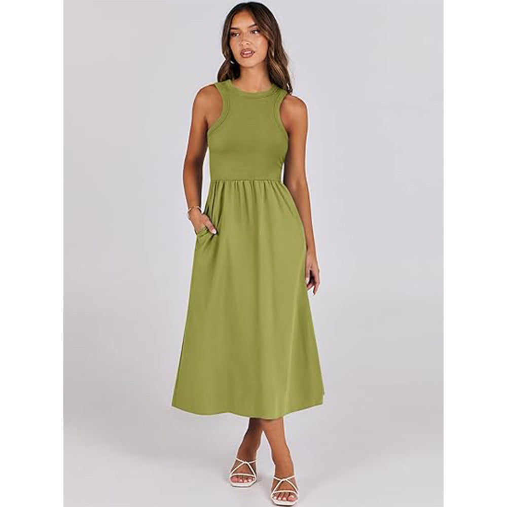 🌊Boho-Strandzauber! Patchwork-Strickkleid mit Geheimtaschen ✨ Racerback-Tankkleid 💫 Fließendes Midi-Sommerkleid | Sommer-Casual TikTok Viral