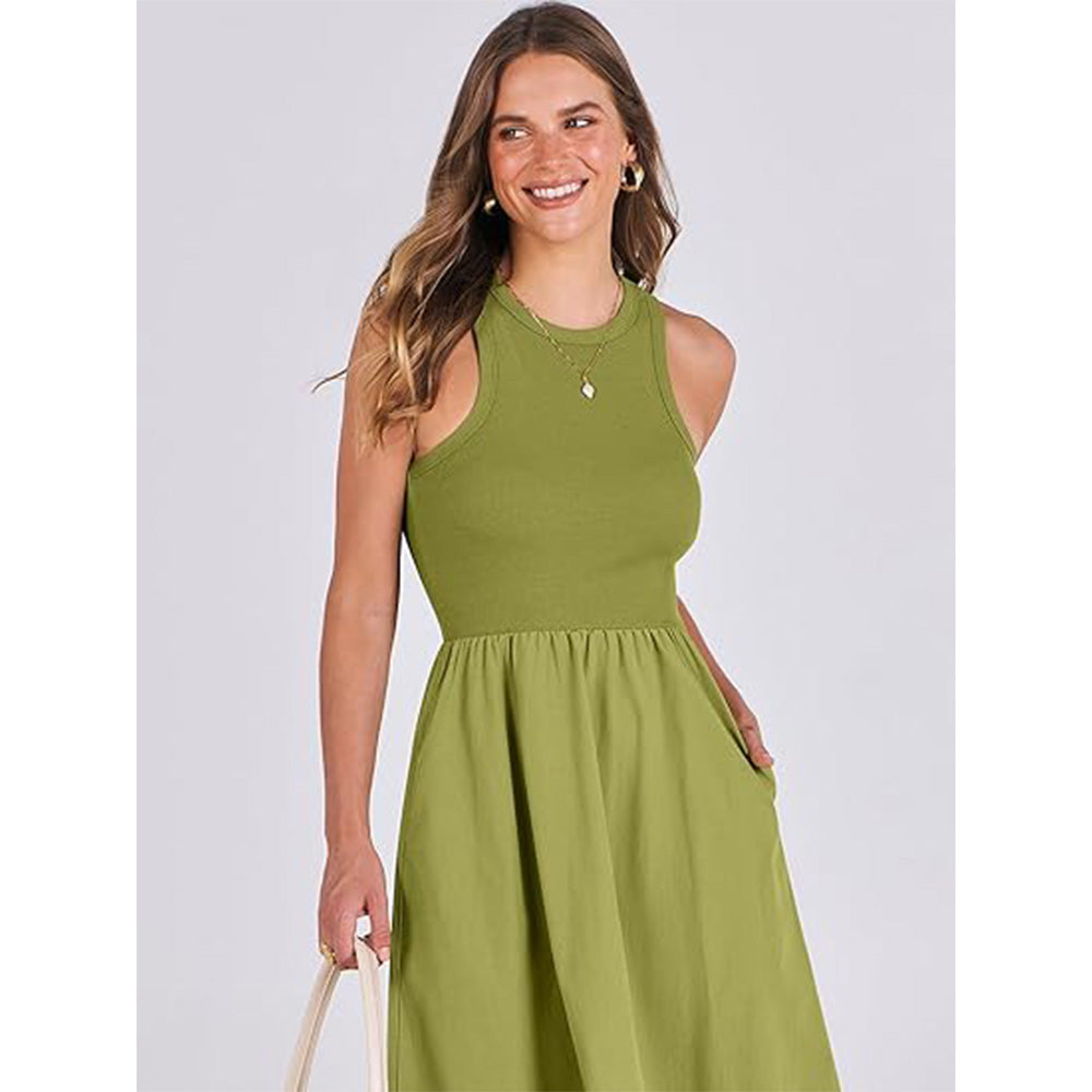 🌊Boho-Strandzauber! Patchwork-Strickkleid mit Geheimtaschen ✨ Racerback-Tankkleid 💫 Fließendes Midi-Sommerkleid | Sommer-Casual TikTok Viral
