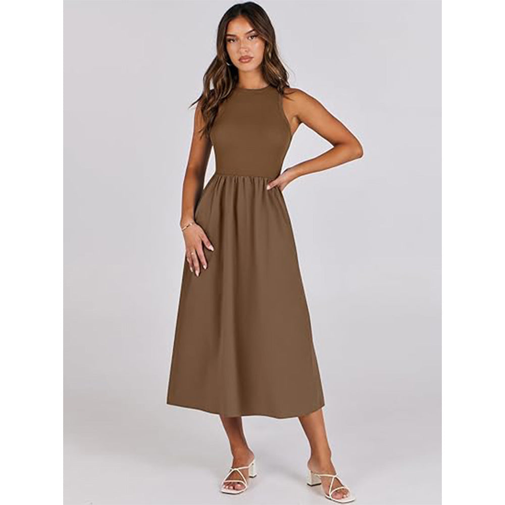 🌊Boho-Strandzauber! Patchwork-Strickkleid mit Geheimtaschen ✨ Racerback-Tankkleid 💫 Fließendes Midi-Sommerkleid | Sommer-Casual TikTok Viral