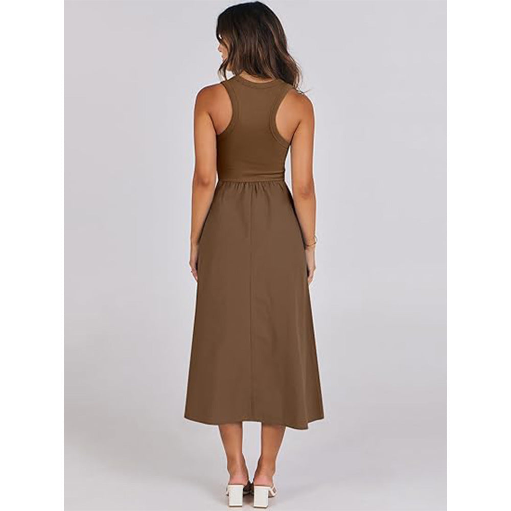 🌊Boho-Strandzauber! Patchwork-Strickkleid mit Geheimtaschen ✨ Racerback-Tankkleid 💫 Fließendes Midi-Sommerkleid | Sommer-Casual TikTok Viral
