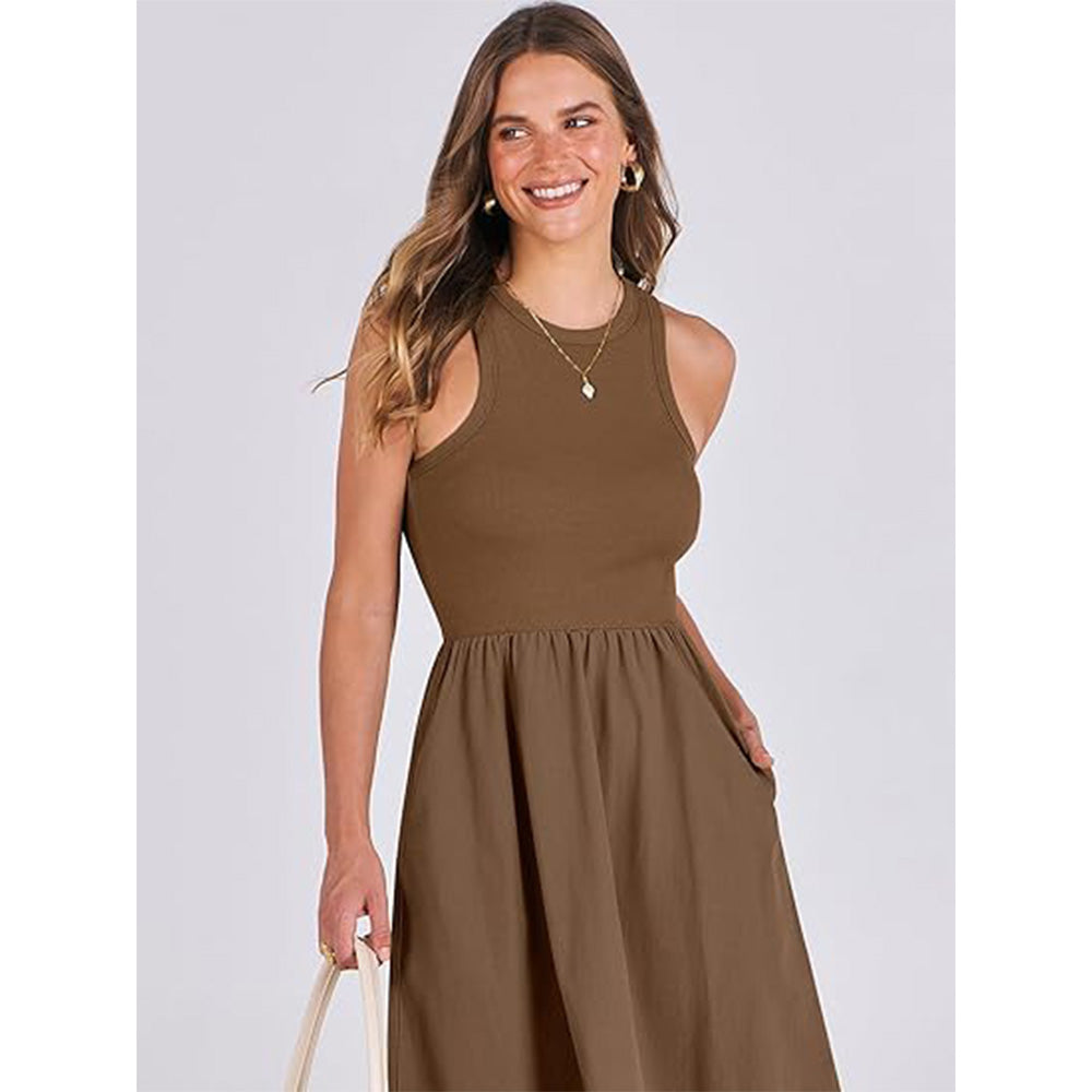🌊Boho-Strandzauber! Patchwork-Strickkleid mit Geheimtaschen ✨ Racerback-Tankkleid 💫 Fließendes Midi-Sommerkleid | Sommer-Casual TikTok Viral