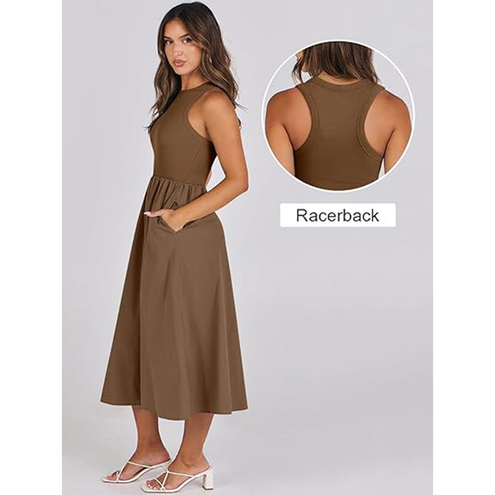🌊Boho-Strandzauber! Patchwork-Strickkleid mit Geheimtaschen ✨ Racerback-Tankkleid 💫 Fließendes Midi-Sommerkleid | Sommer-Casual TikTok Viral