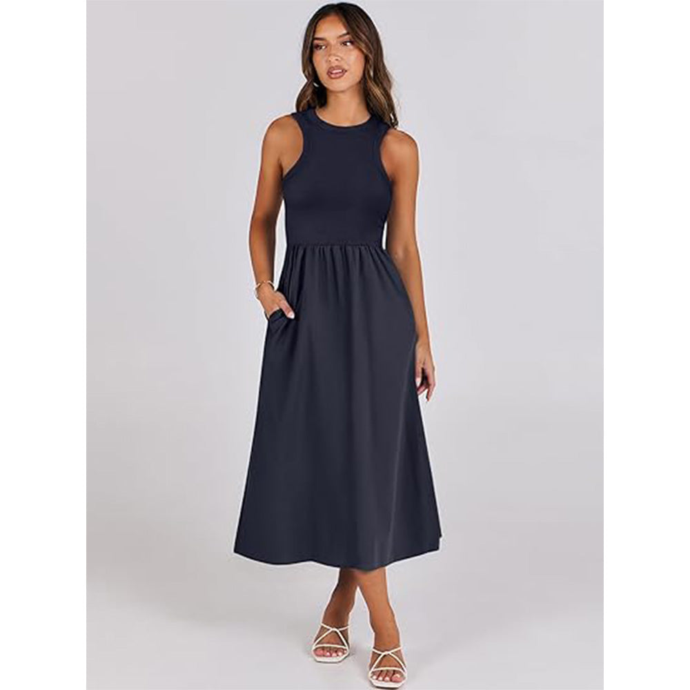 🌊Boho-Strandzauber! Patchwork-Strickkleid mit Geheimtaschen ✨ Racerback-Tankkleid 💫 Fließendes Midi-Sommerkleid | Sommer-Casual TikTok Viral