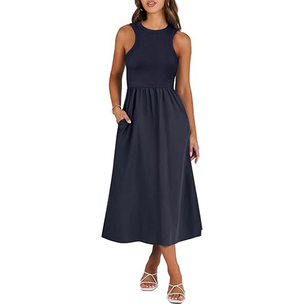 🌊Boho-Strandzauber! Patchwork-Strickkleid mit Geheimtaschen ✨ Racerback-Tankkleid 💫 Fließendes Midi-Sommerkleid | Sommer-Casual TikTok Viral