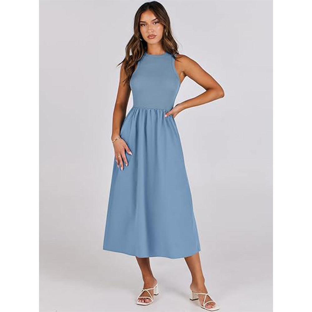 🌊Boho-Strandzauber! Patchwork-Strickkleid mit Geheimtaschen ✨ Racerback-Tankkleid 💫 Fließendes Midi-Sommerkleid | Sommer-Casual TikTok Viral