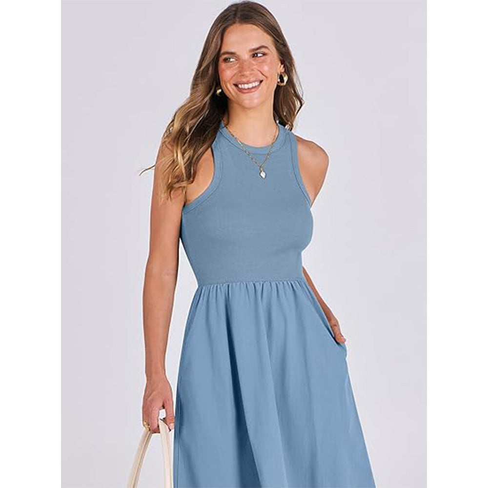 🌊Boho-Strandzauber! Patchwork-Strickkleid mit Geheimtaschen ✨ Racerback-Tankkleid 💫 Fließendes Midi-Sommerkleid | Sommer-Casual TikTok Viral