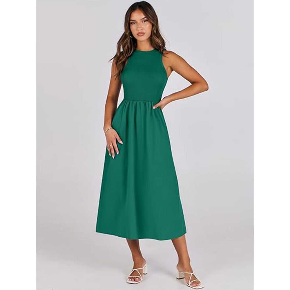 🌊Boho-Strandzauber! Patchwork-Strickkleid mit Geheimtaschen ✨ Racerback-Tankkleid 💫 Fließendes Midi-Sommerkleid | Sommer-Casual TikTok Viral