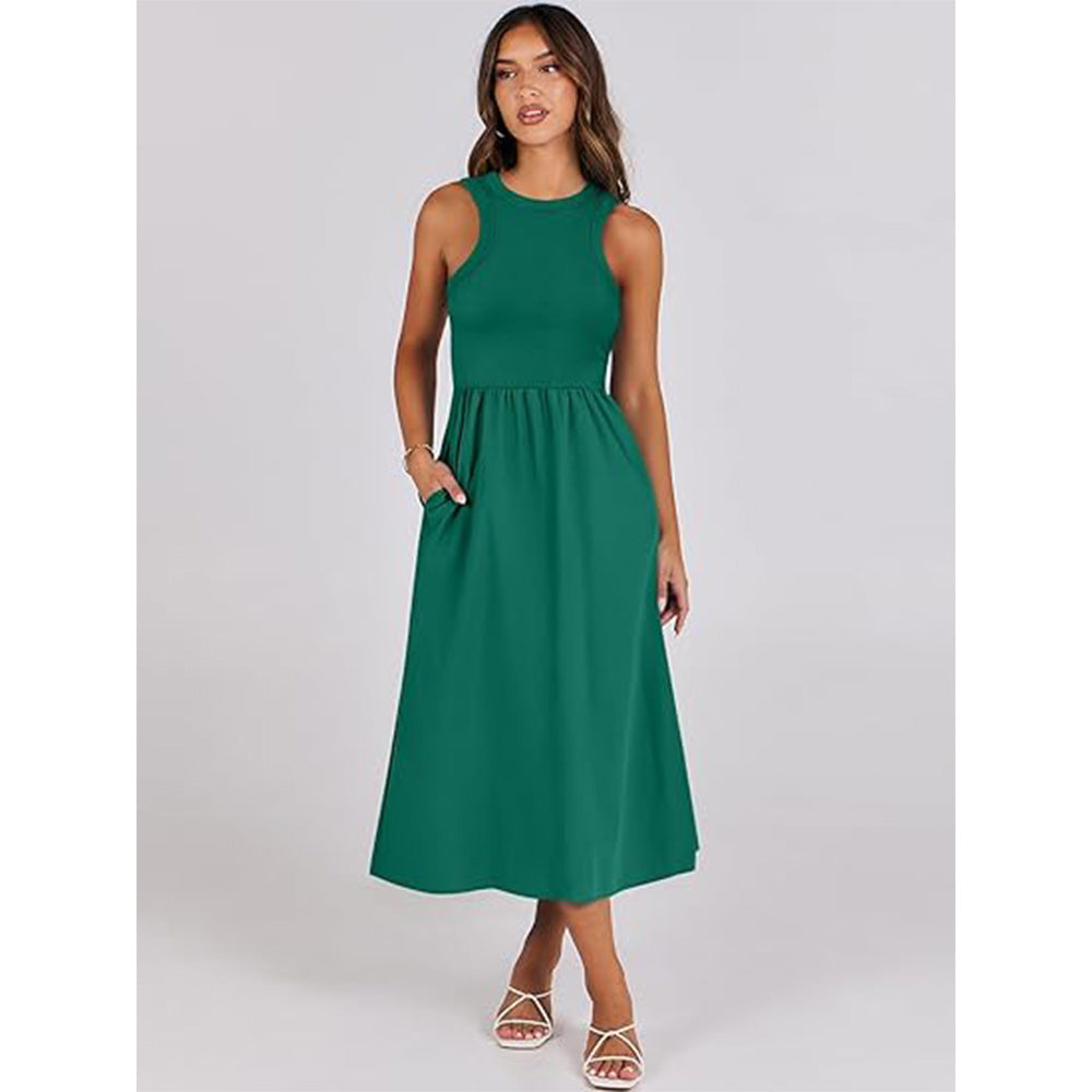 🌊Boho-Strandzauber! Patchwork-Strickkleid mit Geheimtaschen ✨ Racerback-Tankkleid 💫 Fließendes Midi-Sommerkleid | Sommer-Casual TikTok Viral