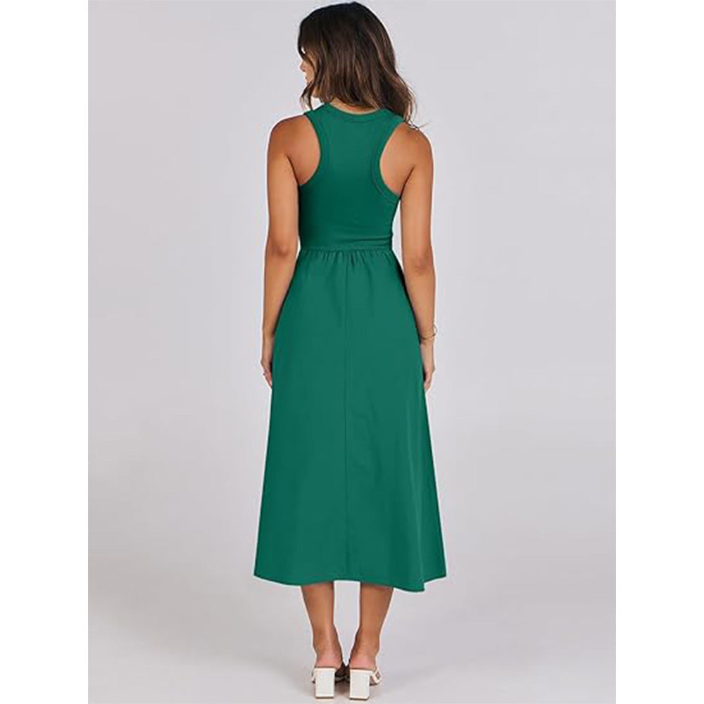 🌊Boho-Strandzauber! Patchwork-Strickkleid mit Geheimtaschen ✨ Racerback-Tankkleid 💫 Fließendes Midi-Sommerkleid | Sommer-Casual TikTok Viral
