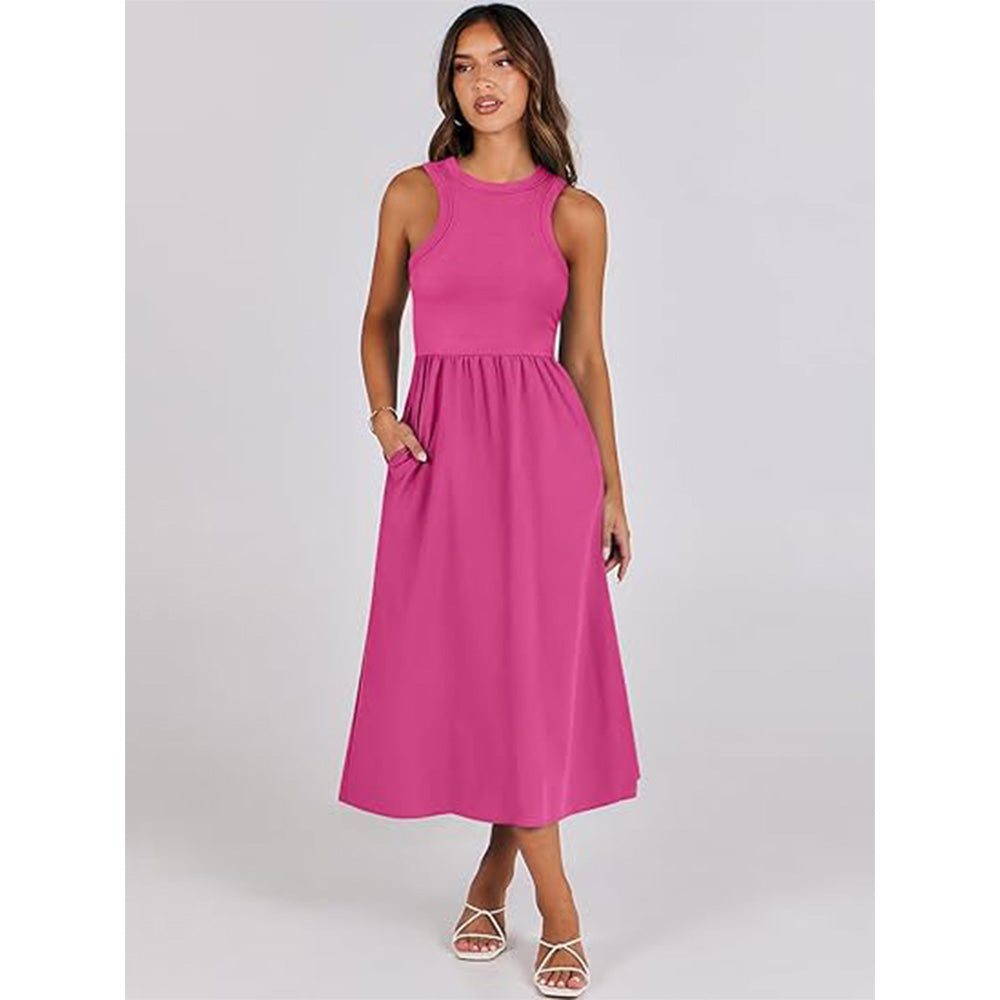 🌊Boho-Strandzauber! Patchwork-Strickkleid mit Geheimtaschen ✨ Racerback-Tankkleid 💫 Fließendes Midi-Sommerkleid | Sommer-Casual TikTok Viral