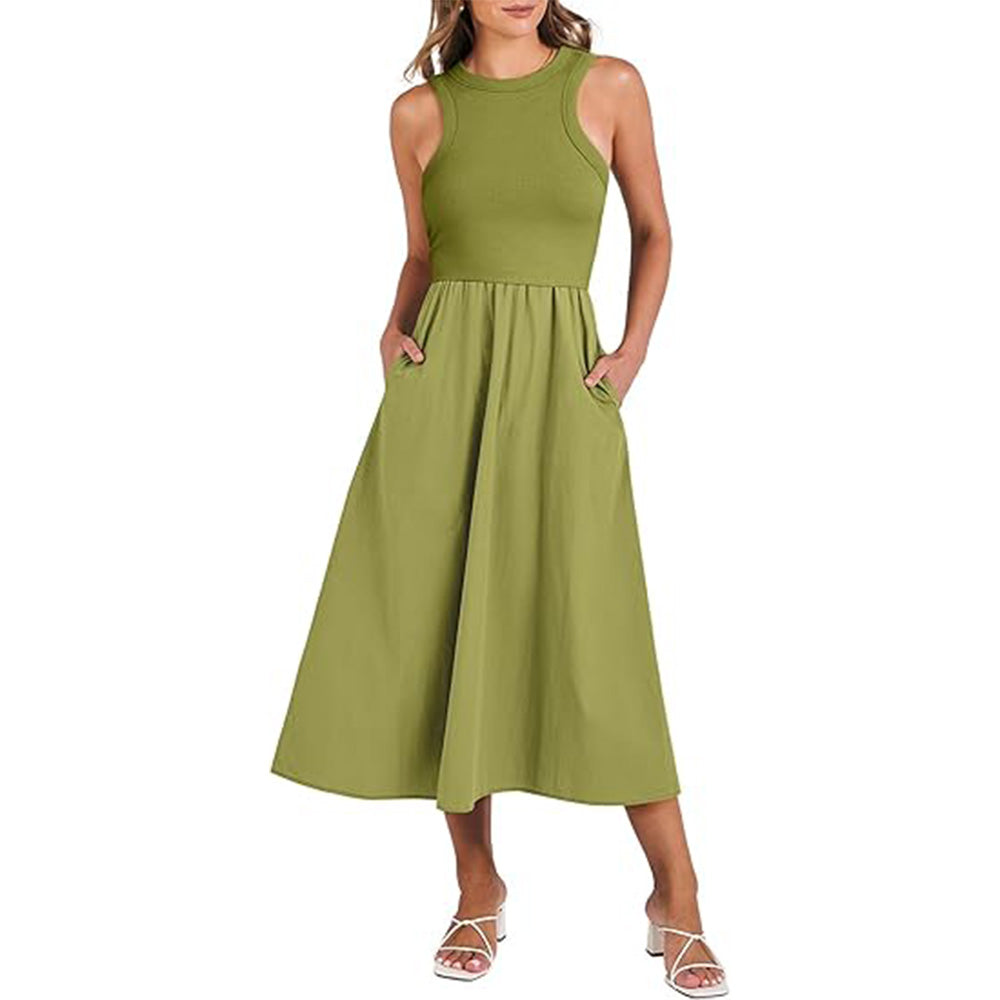🌊Boho-Strandzauber! Patchwork-Strickkleid mit Geheimtaschen ✨ Racerback-Tankkleid 💫 Fließendes Midi-Sommerkleid | Sommer-Casual TikTok Viral