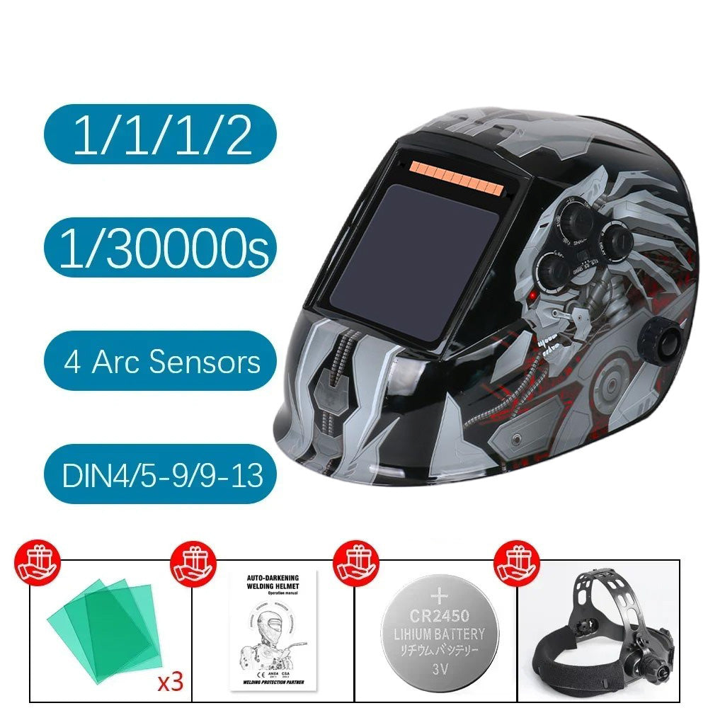 đ„ Auto Darkening Welding Helmet with 100x97mm XL View | 0.04s ReactionâĄ4 Sensor True ColorđăPro Welder EditionăDIN4-13 Optical for Metal/Car Repair - 360° Comfort Headgear