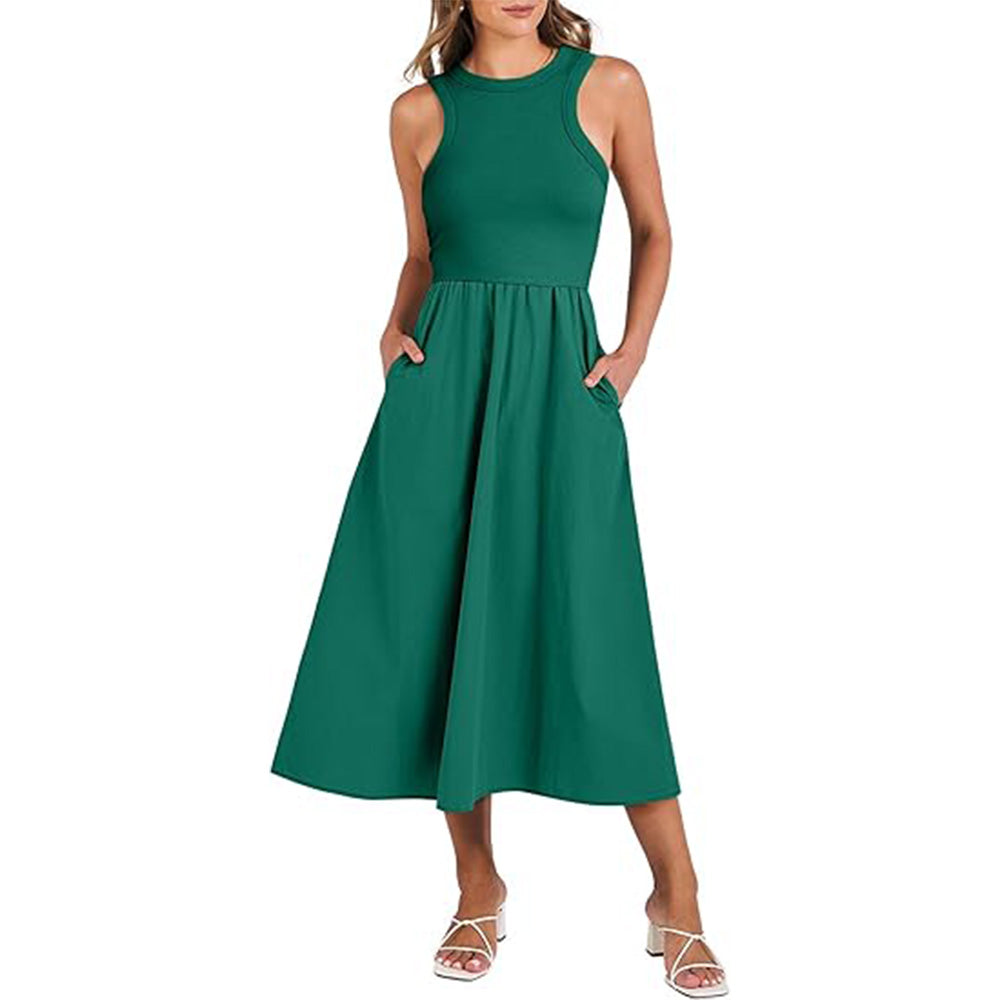 🌊Boho-Strandzauber! Patchwork-Strickkleid mit Geheimtaschen ✨ Racerback-Tankkleid 💫 Fließendes Midi-Sommerkleid | Sommer-Casual TikTok Viral