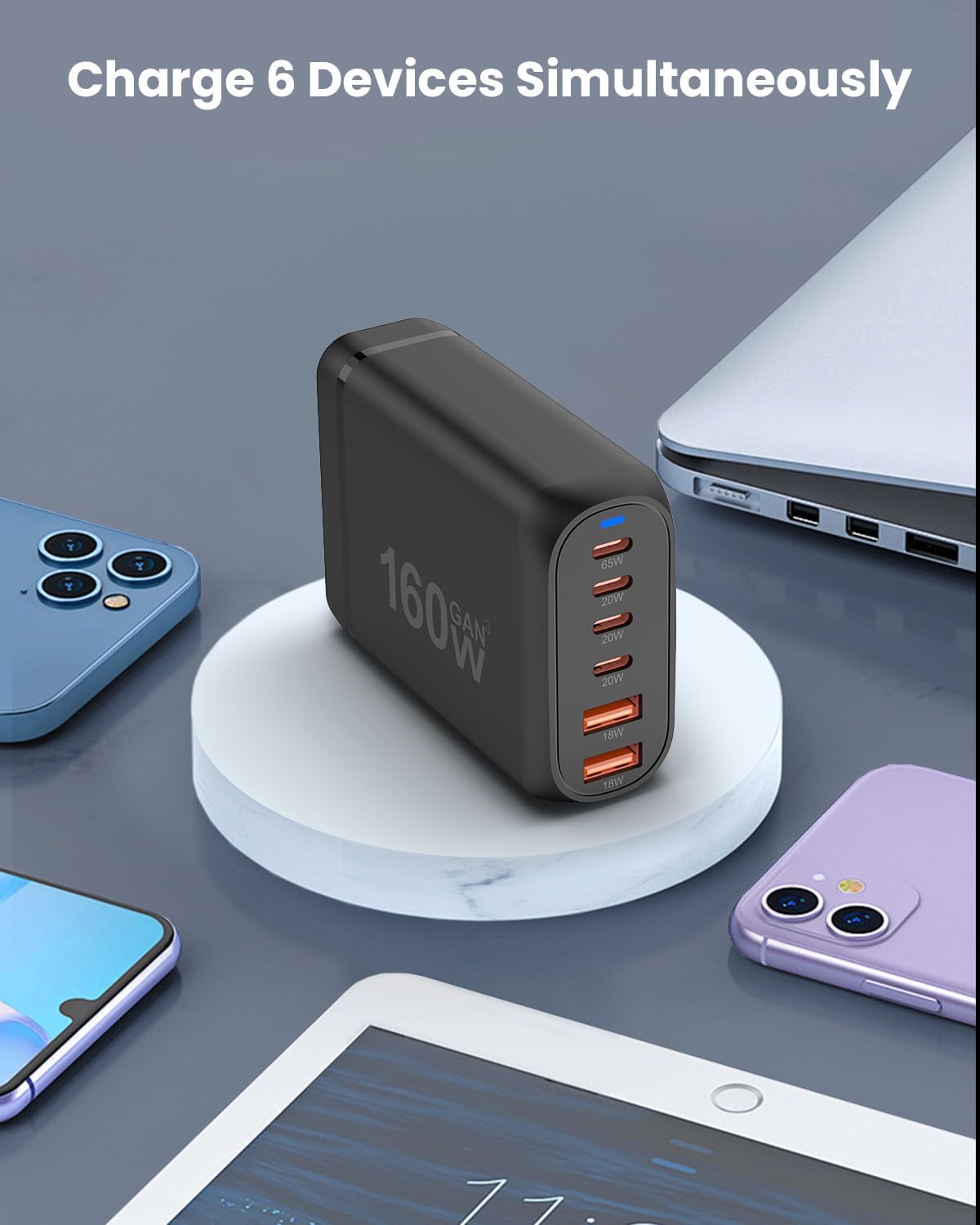 ⚡160W 6-Port GaN USB-C Wall Charger | Fast Charging Station for MacBook, iPhone 16/15, iPad, Galaxy Note | Portable Power Hub for 2025 Tech Lovers! 🚀 #FastCharger #Tech2025 #GadgetLovers