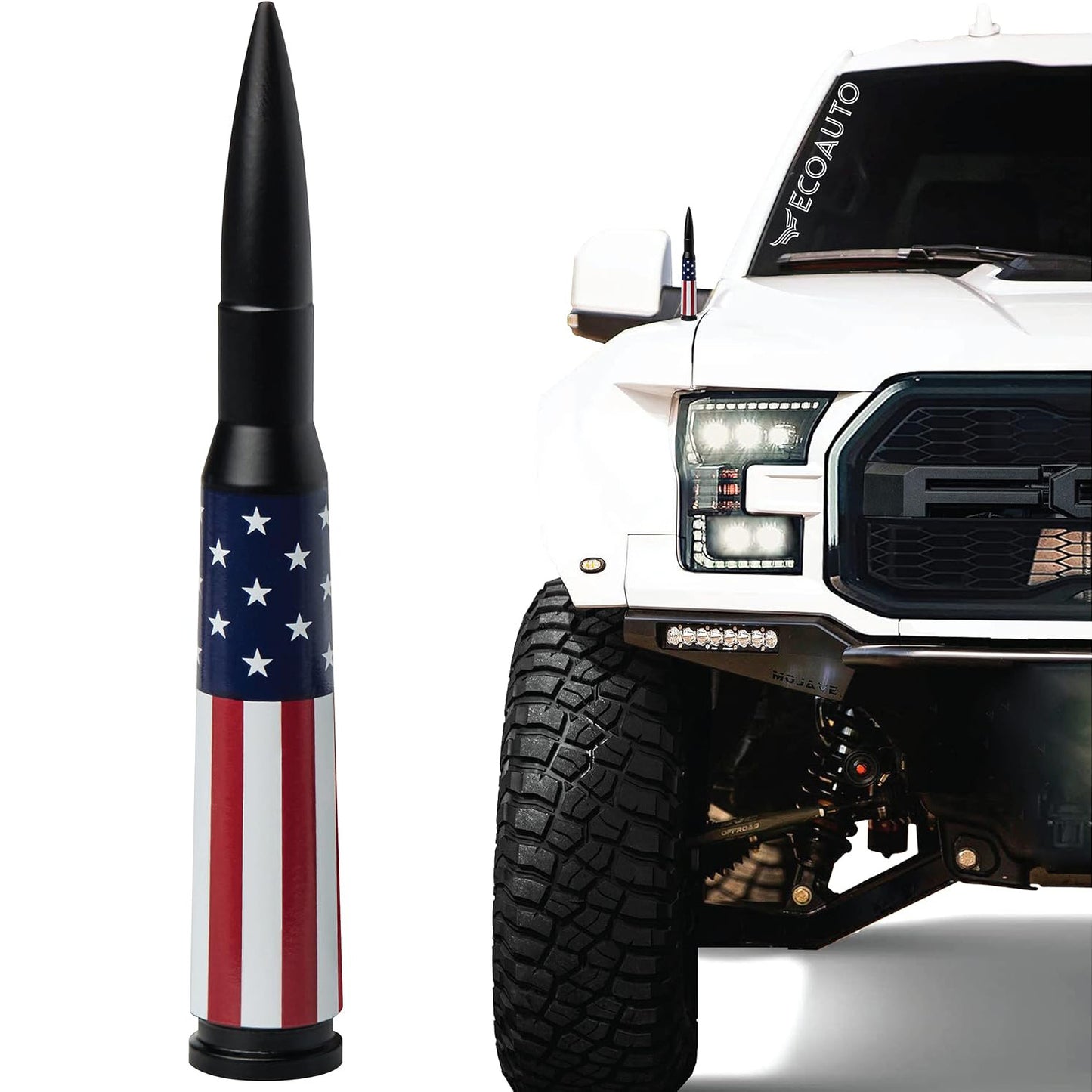 🚨 Bullet Antenna for Dodge Ram & Ford F-Series | Anti-Theft Lock⚡【Truck Pro】🇺🇸Flag Design Radio Antenna F150/F250/F350/Raptor/Bronco (1990-Current) - 360° Signal Booster