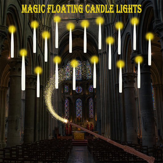 Floating Candles with Wand 12 PCs Magic Hanging Candles Flickering Warm Light Flameless Floating LED Candle Halloween Decoration