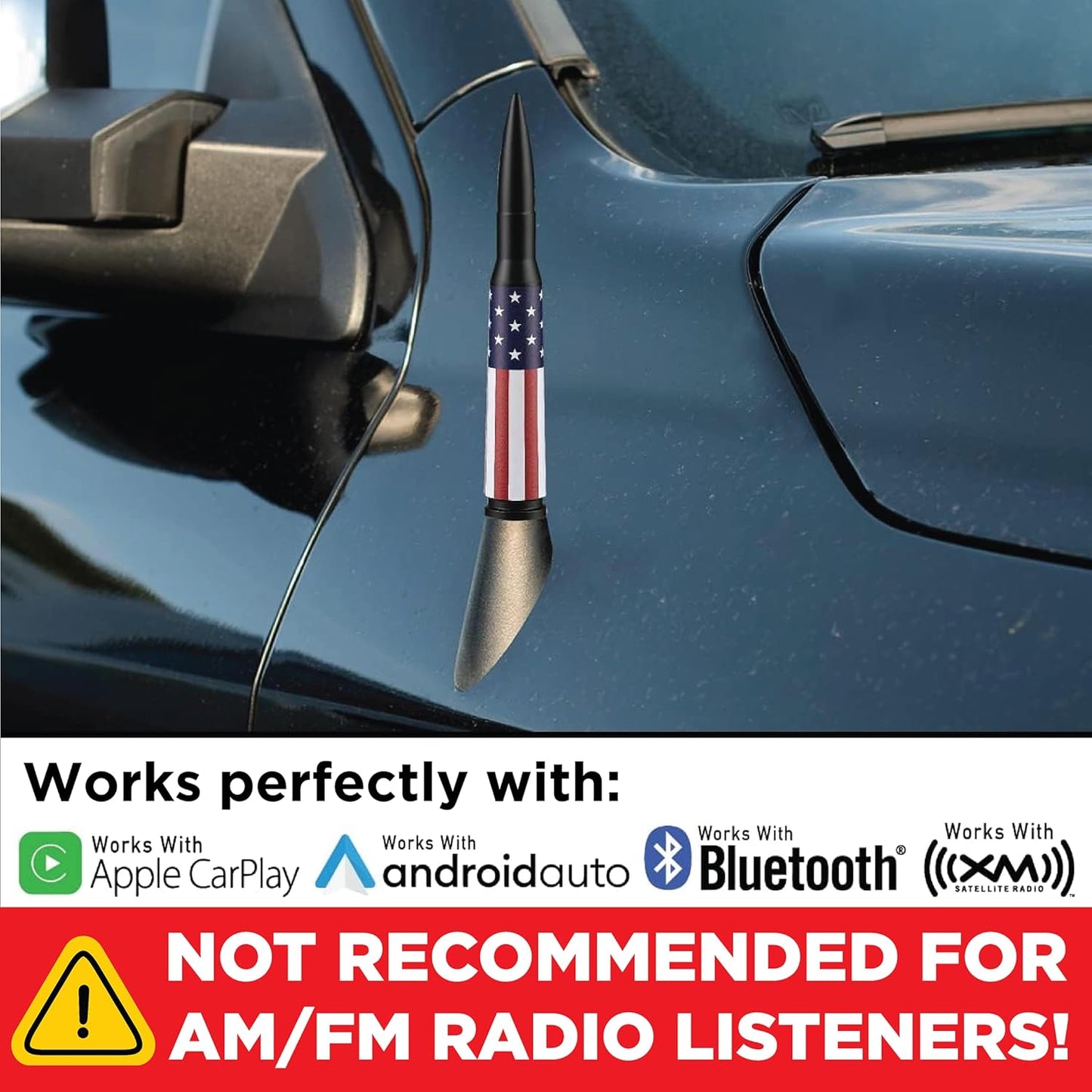🚨 Bullet Antenna for Dodge Ram & Ford F-Series | Anti-Theft Lock⚡【Truck Pro】🇺🇸Flag Design Radio Antenna F150/F250/F350/Raptor/Bronco (1990-Current) - 360° Signal Booster