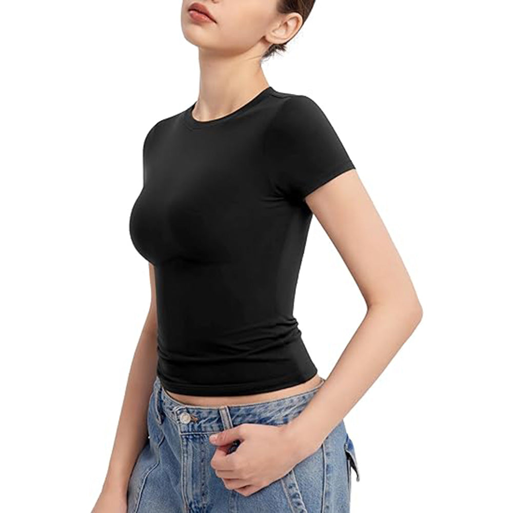 👚✨ Women's Double-Lined Slim Fit T-Shirt | Crew Neck Short Sleeve Top for Everyday Basics | Smoke Cloud Pro Collection ☁️ #WardrobeEssentials #OOTDInspo