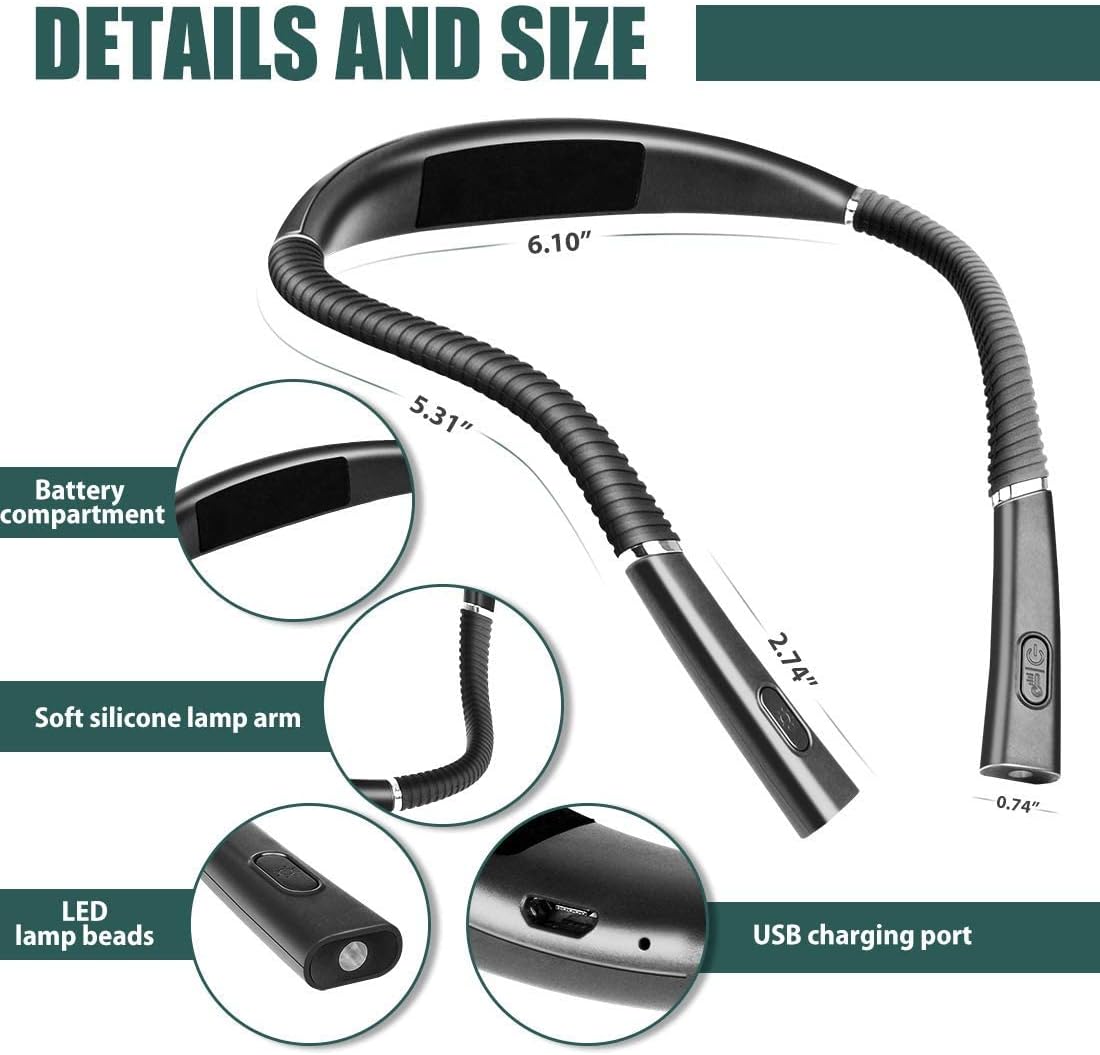 💡Smart Book Light Beast🔥 3-Color Mood Magic✨ 80Hr Bendable Neck⚡ Camping/Bed/Repair Master🌙 Perfect Gift for Book Lovers | TikTok's #1 Reading Hack (Black)