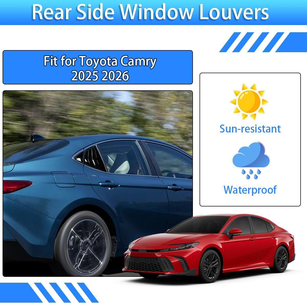 🔥🚗 Window Louvers for Toyota Camry 9th Gen 2025-2026 | Racing Style⚡ABS Sport Trim⚡【4PCS Full Kit】Front/Side Air Vent Scoop Covers - Sleek Exterior Upgrade (No-Drill 5Min Install)