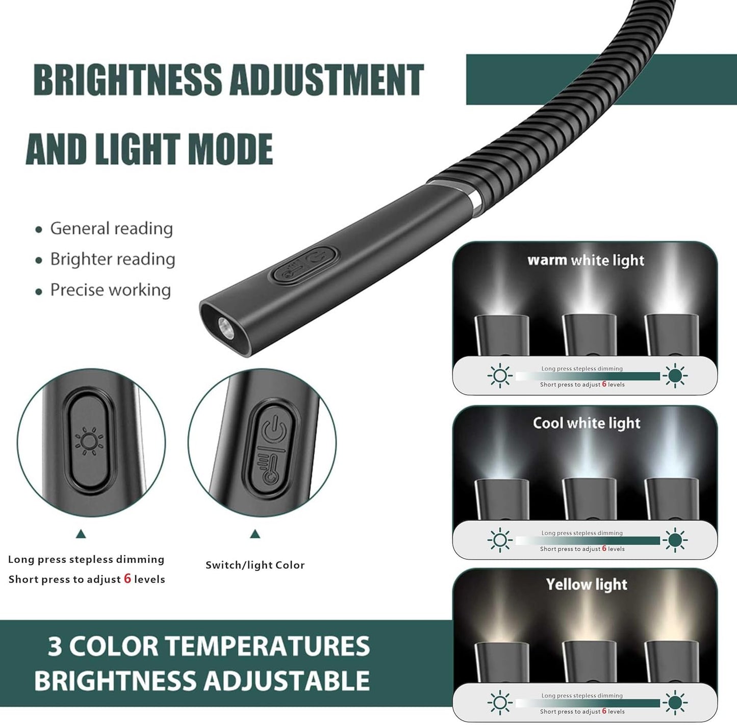 💡Smart Book Light Beast🔥 3-Color Mood Magic✨ 80Hr Bendable Neck⚡ Camping/Bed/Repair Master🌙 Perfect Gift for Book Lovers | TikTok's #1 Reading Hack (Black)