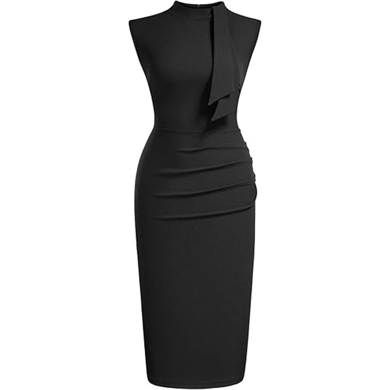 💋Sultry Vintage Vibes! Half-Collar Ruffle Dress w/ Waist Cinching✨ Old Hollywood Glam Pencil Dress💫 Cocktail Party Dress | Retro TikTok Viral