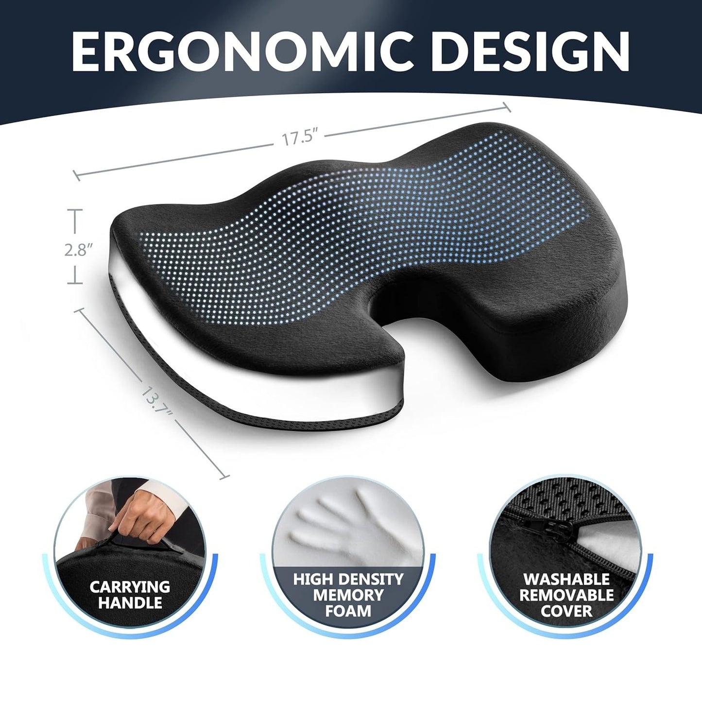 💺🔥 Orthopedic Coccyx Cushion with Gel & Memory Foam | 72% Pain Relief⚡Non-Slip【Office & Car Pro】Ergonomic Seat Pad for Tailbone/Sciatica/Back Pain - Desk Chair & Driving Essential