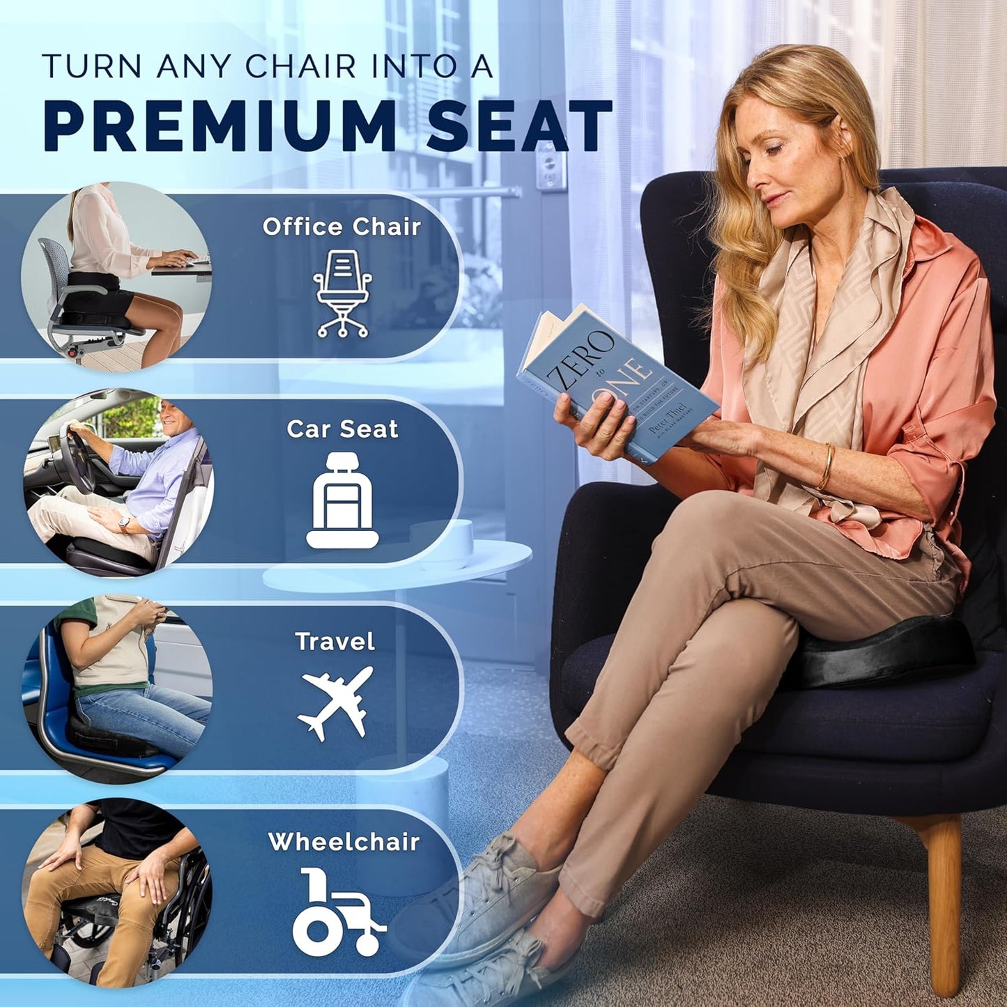 💺🔥 Orthopedic Coccyx Cushion with Gel & Memory Foam | 72% Pain Relief⚡Non-Slip【Office & Car Pro】Ergonomic Seat Pad for Tailbone/Sciatica/Back Pain - Desk Chair & Driving Essential