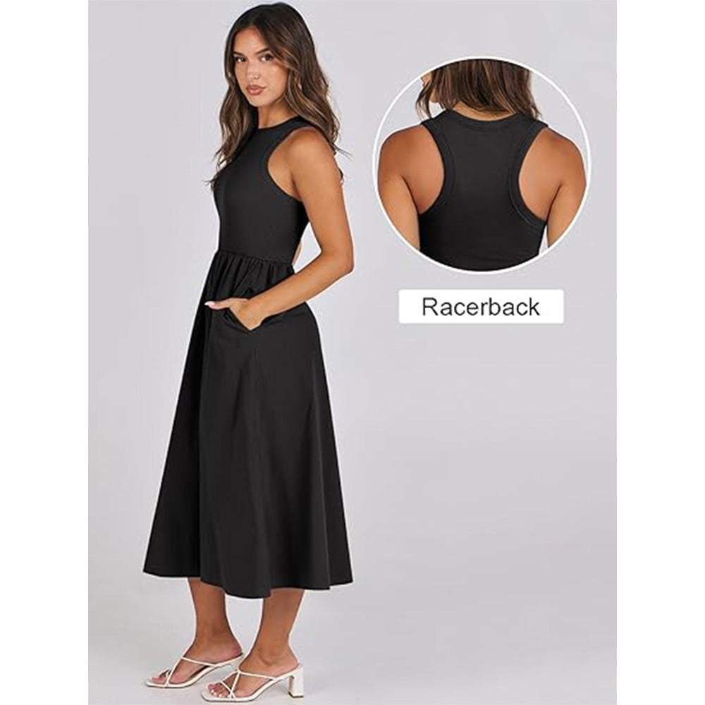 🌊Boho Beach Magic! Patchwork Knit Dress w/ Secret Pockets✨ Racerback Tank Dress💫 Flowy Midi Sundress | Summer Casual TikTok Viral