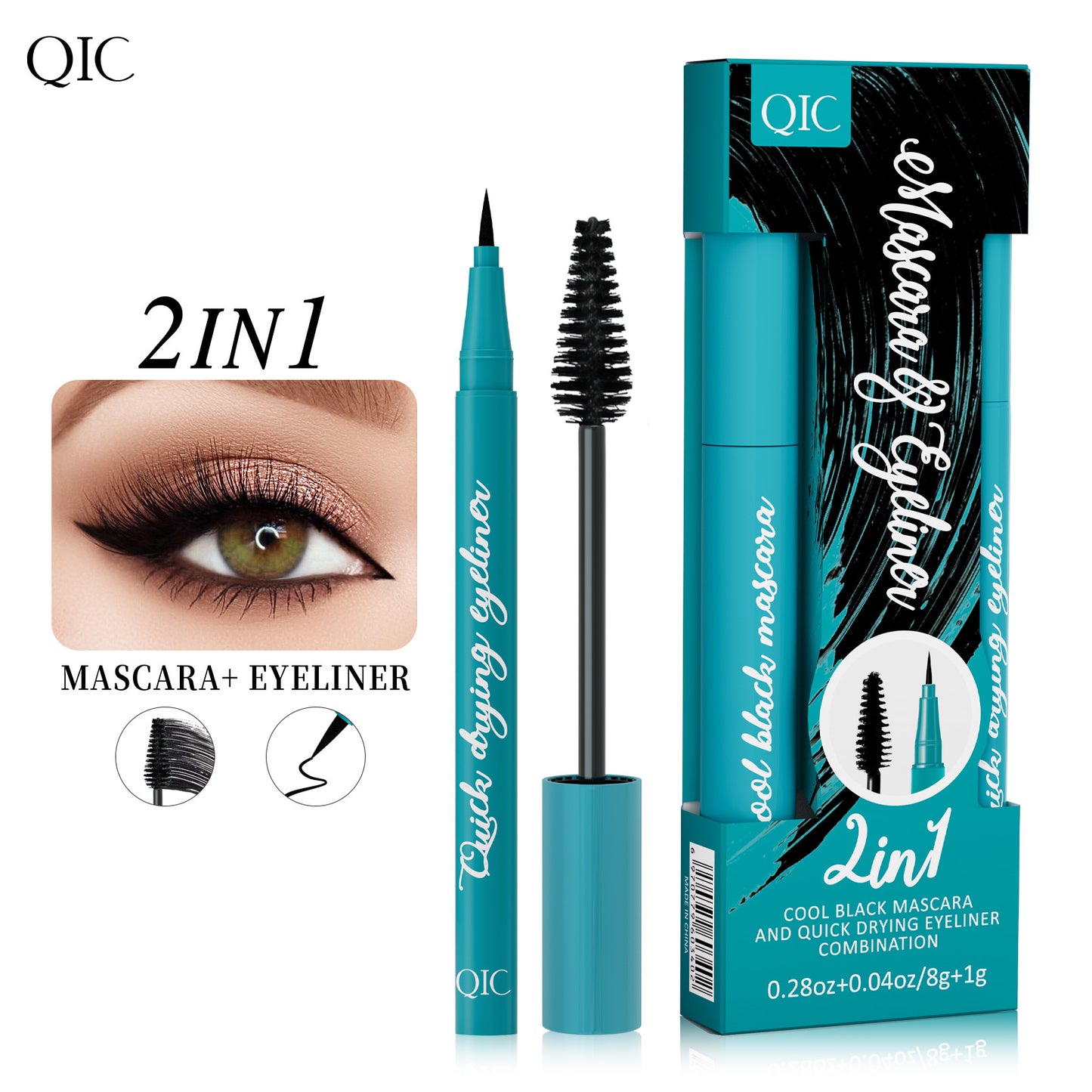 Jet Black Lash & Liner Duo ✨ 24H Waterproof & Sweatproof! 💦 Smudge-Proof Volume + Quick-Dry Winged Liner 🌟 Clump-Free #LashHack #NoPandaEyes #WaterproofMakeup