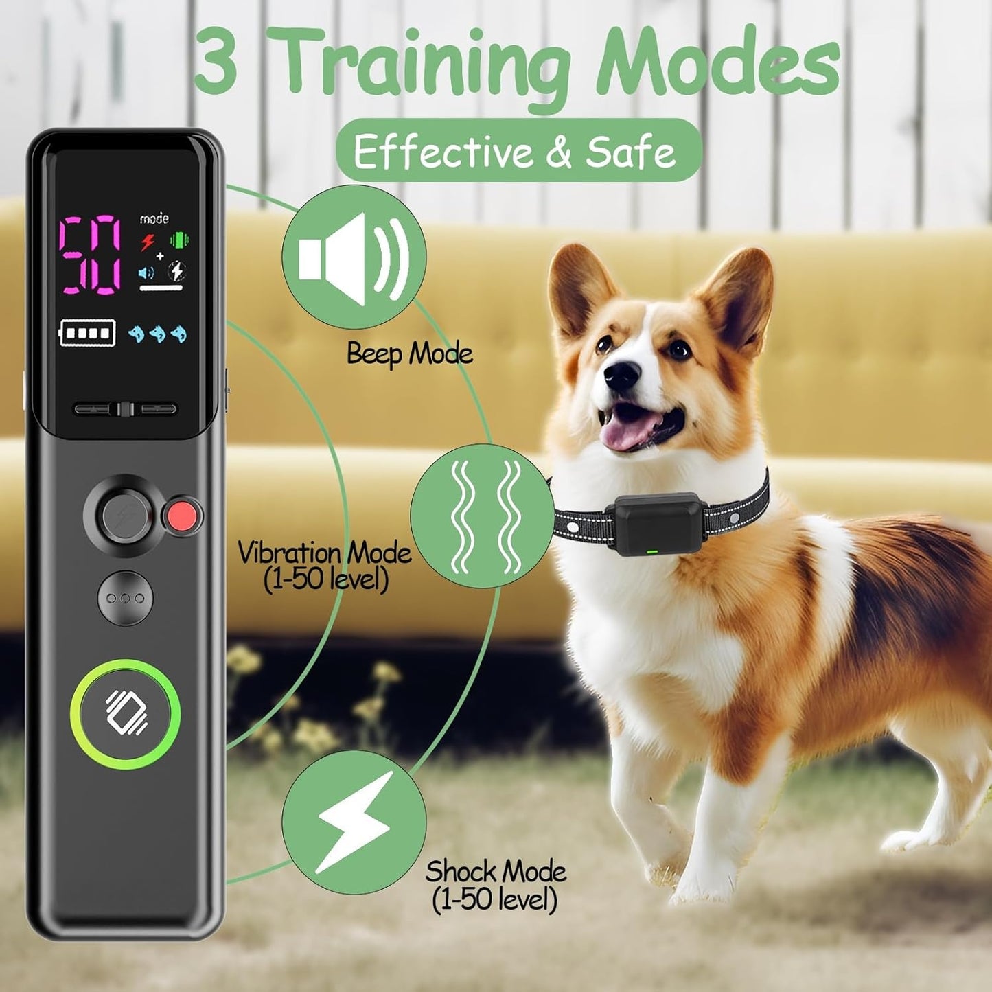 🔥Dog Trainer's Secret Weapon! 3 Modes Electric Collar⚡1600FT Remote Control | Waterproof & Rechargeable for All Dogs 8-120lbs🖤Sleek Black【TikTok's Top Training Gear】