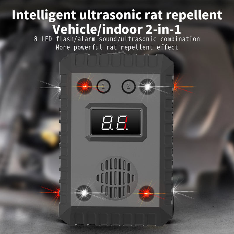 🐭🔥 Ultrasonic Mouse Repeller with 8 LED Strobe | 12V/5V Smart Power⚡【Auto/House/Warehouse Pro】Intelligent Start-Stop Ultrasound Alarm - 360° Pest-Free Zone Creator