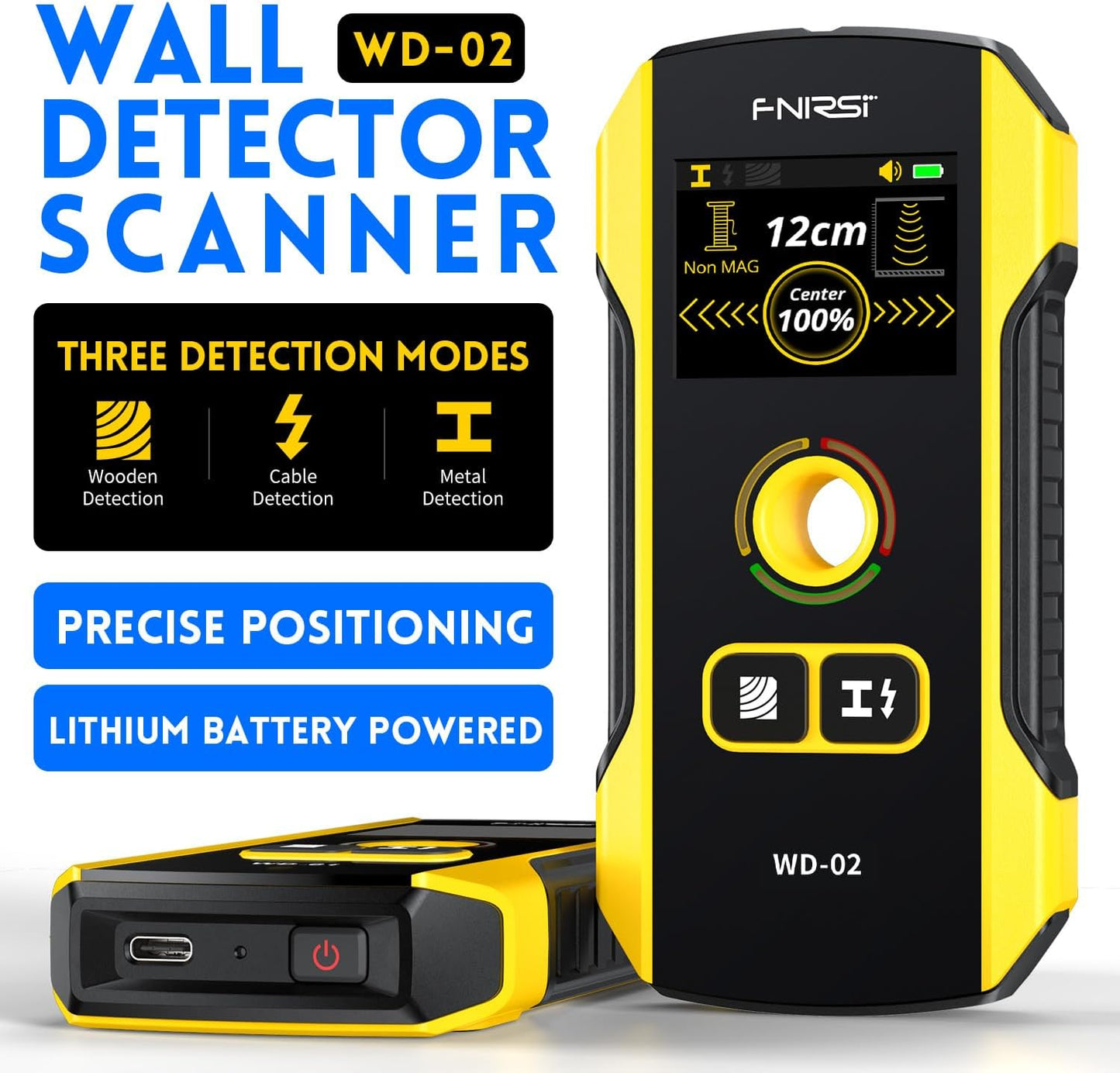 🔥🔍 Stud Finder Wall Scanner with TFT Display | FNIRSI WD-02 Upgrade⚡7-in-1 HPC Chip Detection🌟Wood/Metal/AC Wire Locator【Pro Accuracy + Center/Edge Guide】