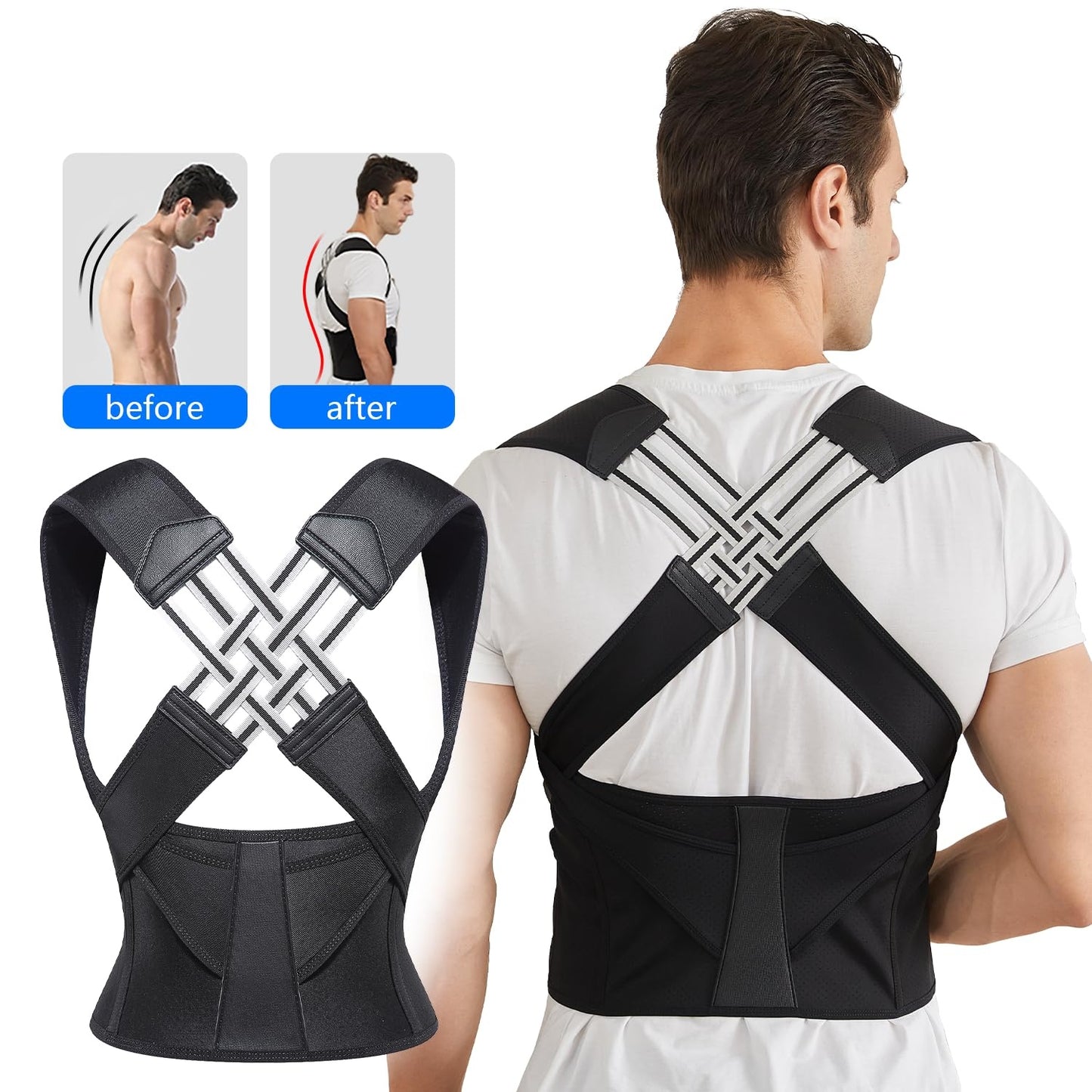 🌟 Adjustable Posture Corrector for Women & Men | Shoulder & Spine Alignment⚡3-Level Support【Office & Gym Essential】Upper/Middle Back Pain Relief