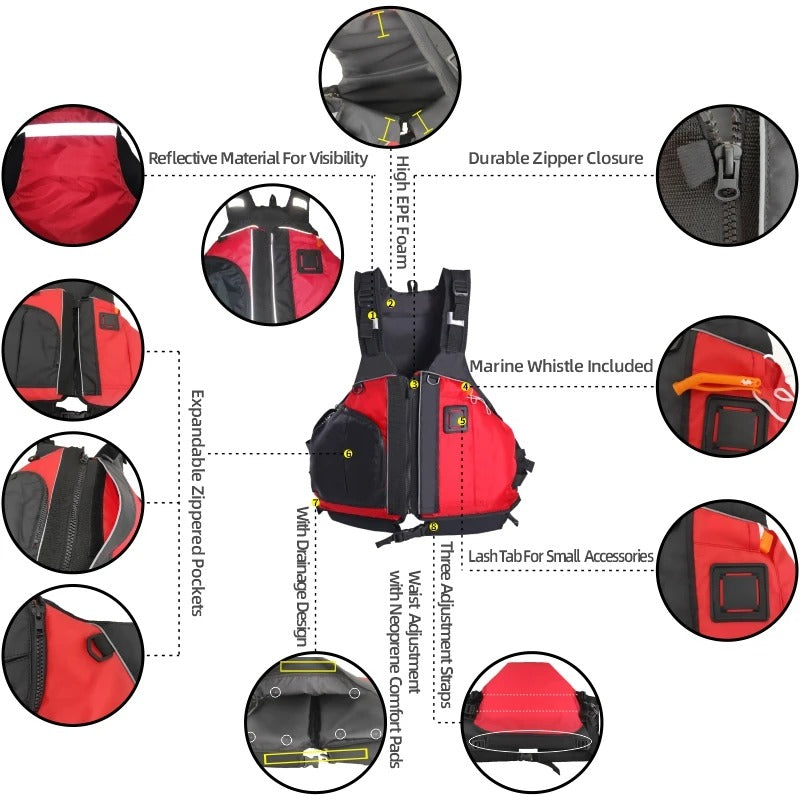 🌊 75N Buoyancy Life Jacket for Adults & Kids | USCG-Certified PFD⚡Zipper Pocket Design🌟Kayak/Rafting/Sailing Must-Have【Adjustable Fit】Left/Right Wear