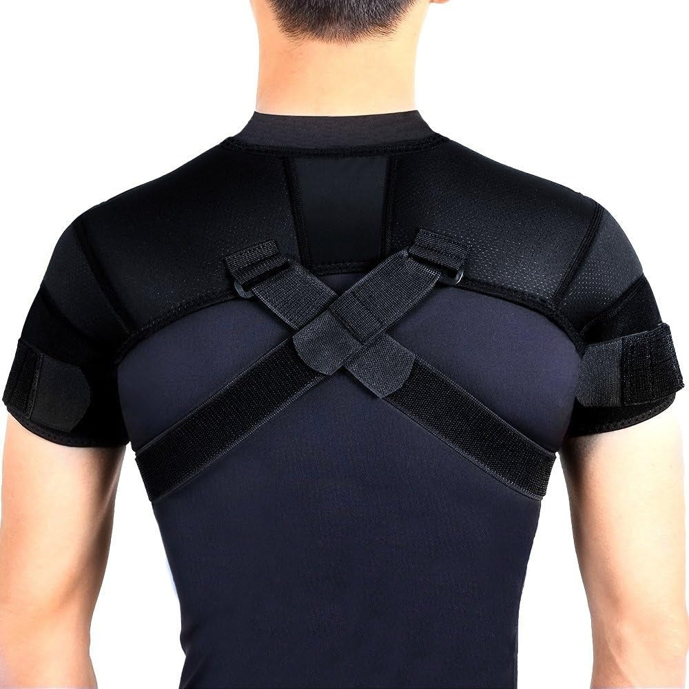 🔥 Double Shoulder Brace with Neoprene Support | Adjustable Strap Wrap⚡360° Rotator Cuff Protection🌟Gym & Sports Recovery Essential - Left/Right Shoulder Pain Relief