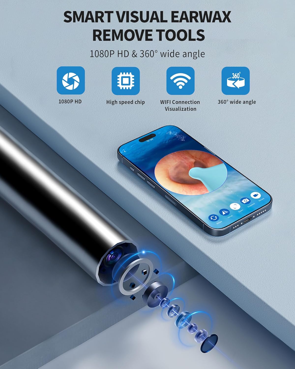 360° Spine Ear Cleaner ✨ 1080P HD Camera + 6 LED Lights 💡 Real-Time Earwax Rescue for iOS/Android 🔥 8-Piece Pro Kit & Kid-Safe Design 🌟 #EarHack #OddlySatisfying