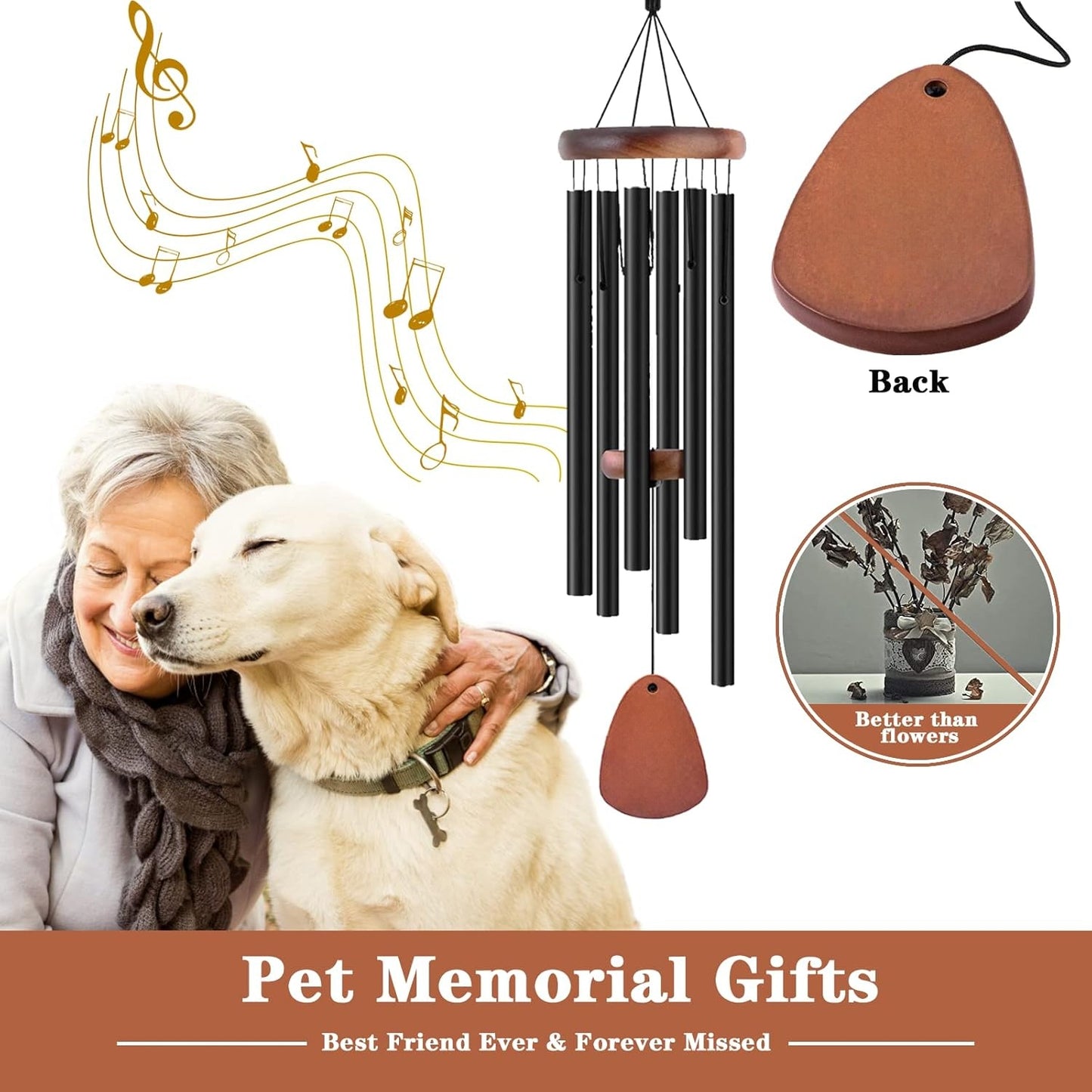 🐾 Pet Memorial Wind Chimes 37" Dog/Cat Keepsake💖Sympathy Gift with Remembrance Bell【Heartfelt Pet Memorials】