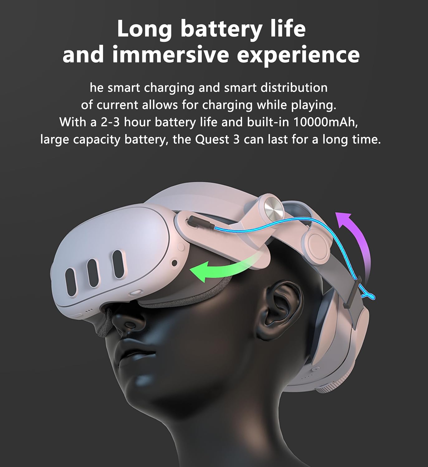 10000mAh Meta Quest 3 Head Strap ✨ Extended VR Playtime & Zero-Pressure Fit 💥 Officially Compatible w/ Quest 3/Oculus 🌟 Ultimate Comfort Upgrade 🔥 #VRHacks #MetaQuest3