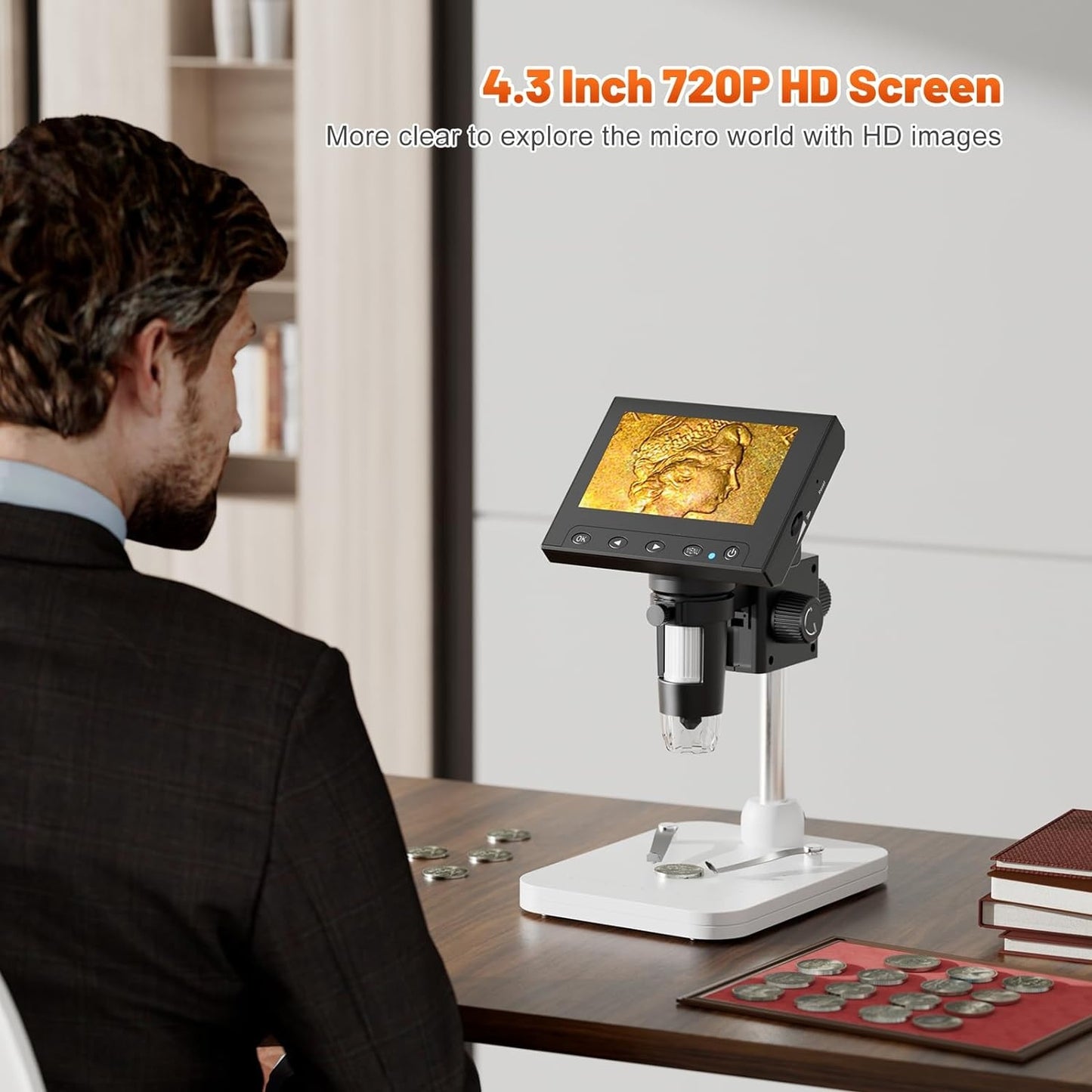 🔍 1000X Digital Coin Microscope with 4.3" LCD | 8X Brighter LEDs⚡PC View for Windows/Mac🌟【Pro Collector's Kit】EDM4 Magnifier for Error Coins & Electronics Repair