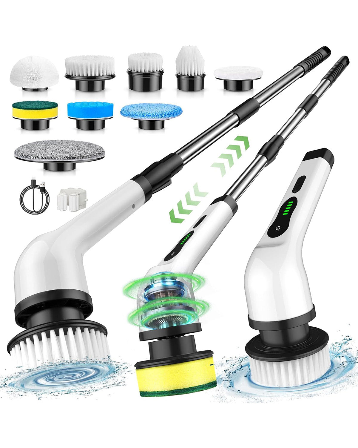 🔥 Electric Spin Scrubber Cordless Pro | 9 Heads⚡2H Runtime🌟【Deep Clean Kit】Dual-Speed IPX7 Waterproof - Bath/Tile/Car Grout Cleaner with 39" Adjustable Handle