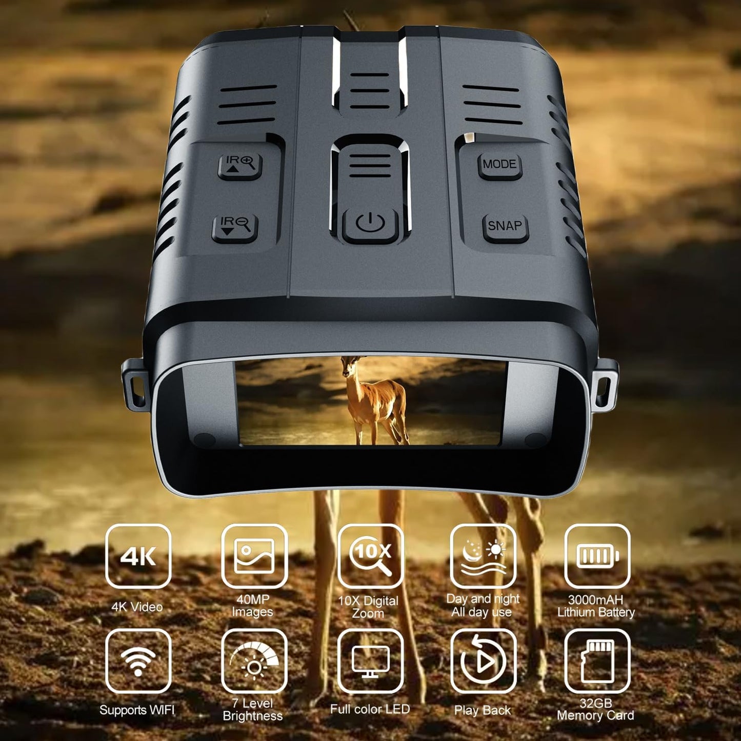 🌙📷 4K Night Vision Goggles | 3'' HD Screen + WiFi Live View | Record & Save Photos/Video with 32GB Card & Rechargeable Battery ⚡ #NightVisionTech #OutdoorGear