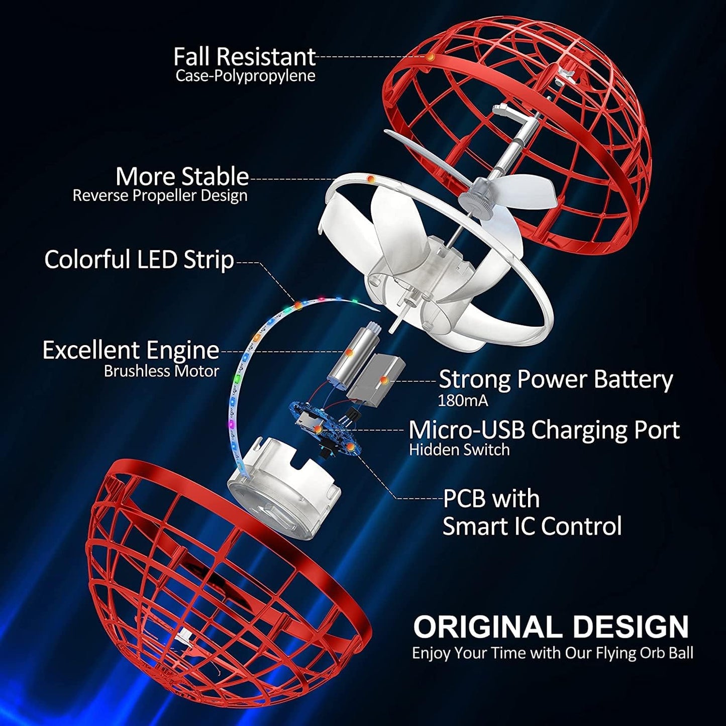 Galaxy Hover Ball Toy ✨ Auto-Float & LED Night Glow 💥 Gesture-Control Flying Orb for Outdoor Fun 🌟 Crash-Proof Gift for Kids 6-12 🔥 #OutdoorToys #TikTokMadeMeBuyIt