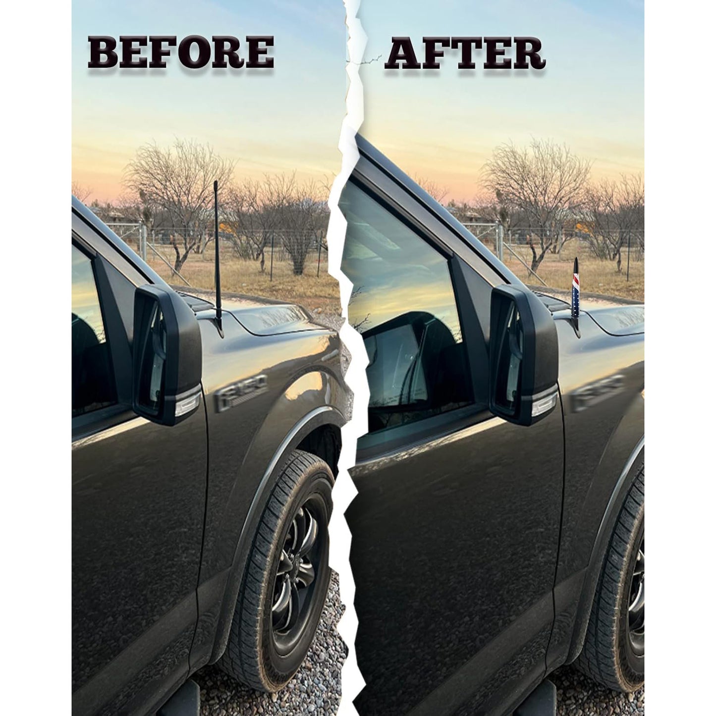 🚨 Bullet Antenna for Dodge Ram & Ford F-Series | Anti-Theft Lock⚡【Truck Pro】🇺🇸Flag Design Radio Antenna F150/F250/F350/Raptor/Bronco (1990-Current) - 360° Signal Booster