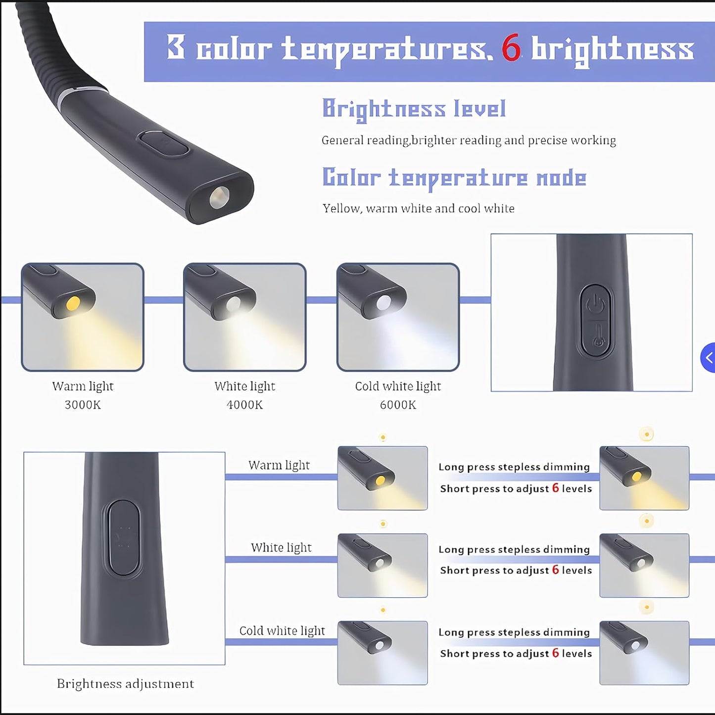 💡Smart Book Light Beast🔥 3-Color Mood Magic✨ 80Hr Bendable Neck⚡ Camping/Bed/Repair Master🌙 Perfect Gift for Book Lovers | TikTok's #1 Reading Hack (Gray)