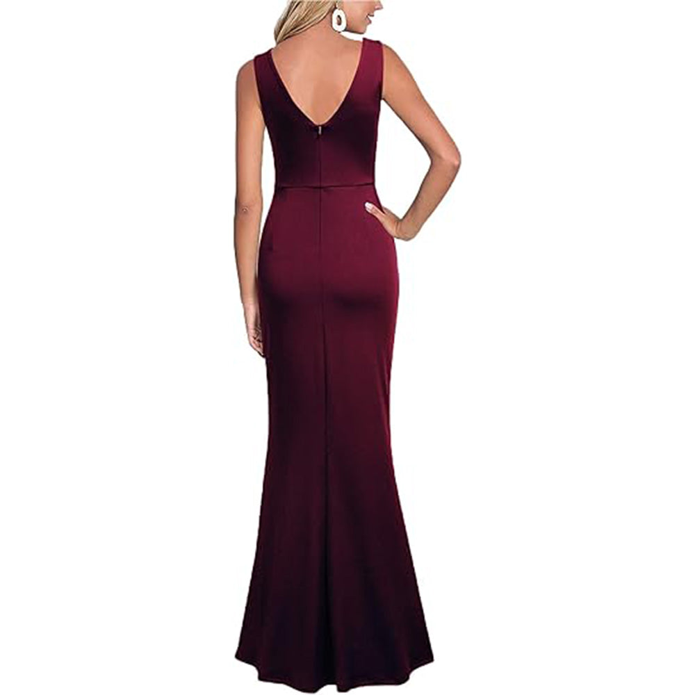 👗Red Carpet Glam! V-Neck Slit Dress w/ Thigh-High Split✨ Sexy Evening Gown💫 Bodycon Long Dress | Cocktail Party TikTok Viral